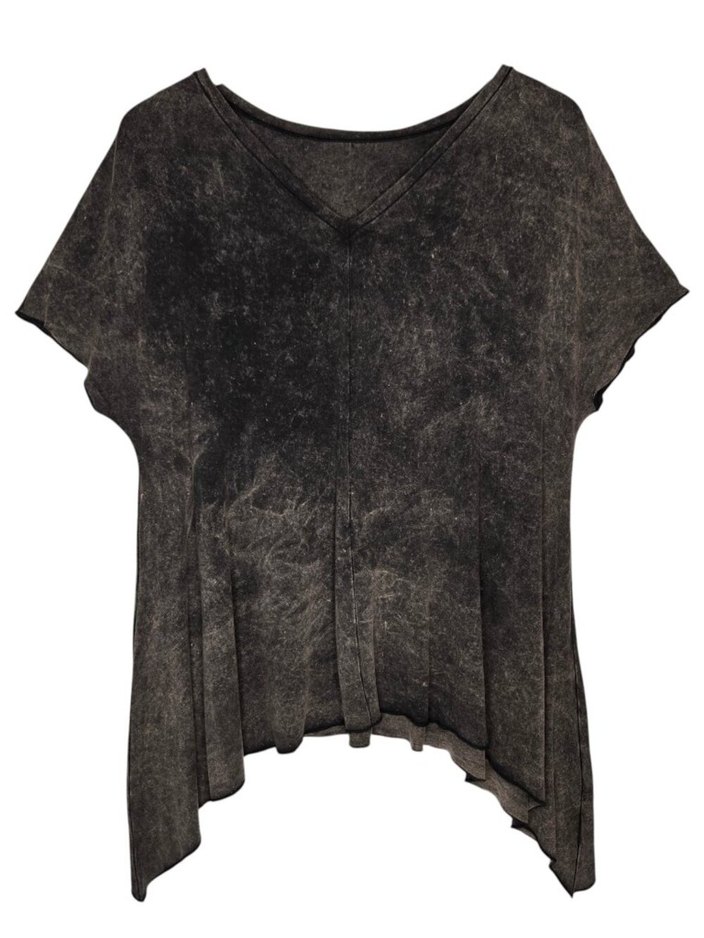 Angelrox V-Neck Acid Wash Top Grey Cream Flowy Lightweight Summer OSFM